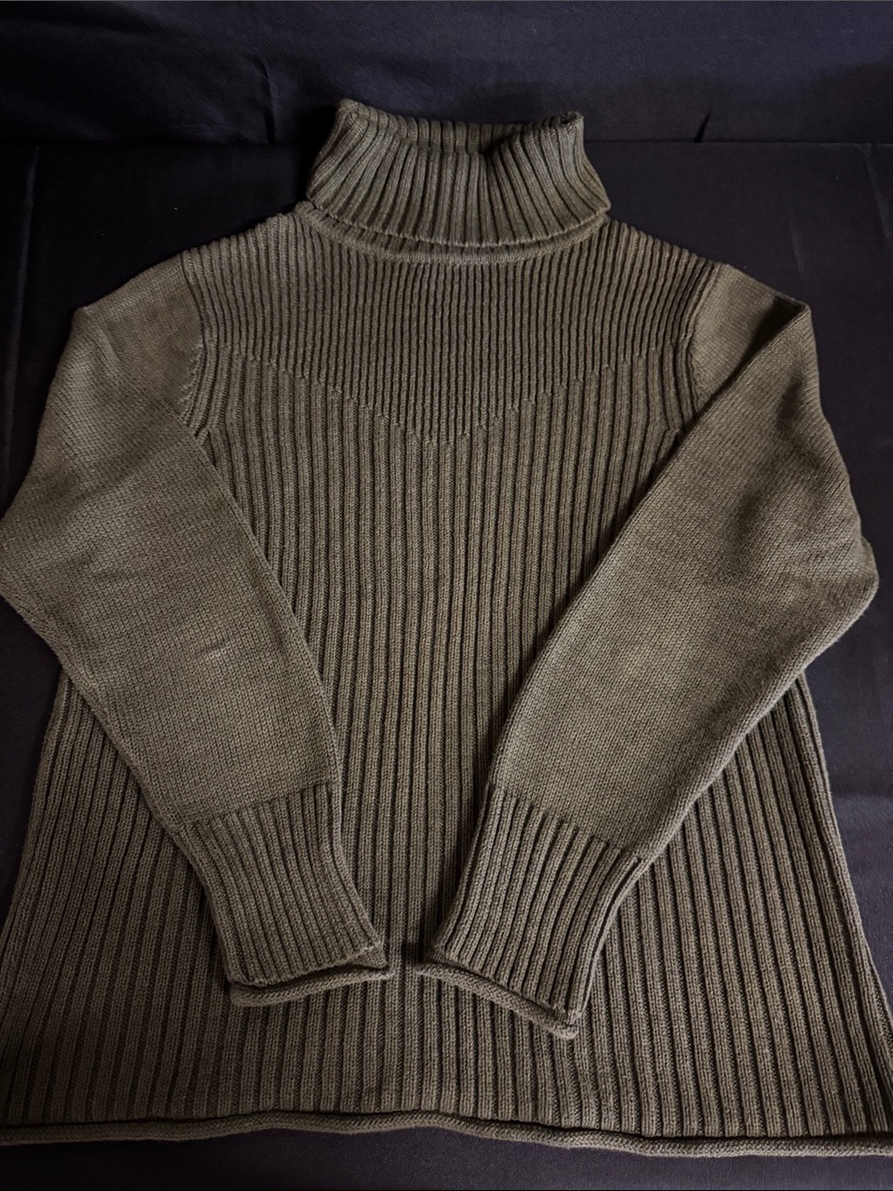 Classic Olive Ribbed 100% Cotton Turtleneck Sweater